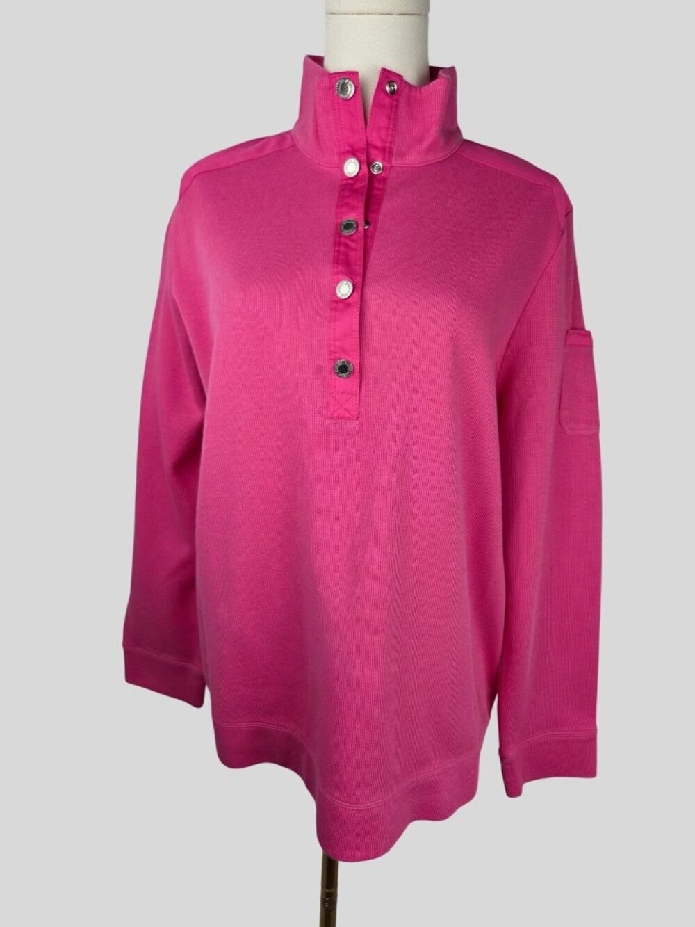 Lauren Ralph Lauren Pink Ribbed Snap Neck Pullover Sweatshirt Size 1X Barbiecore